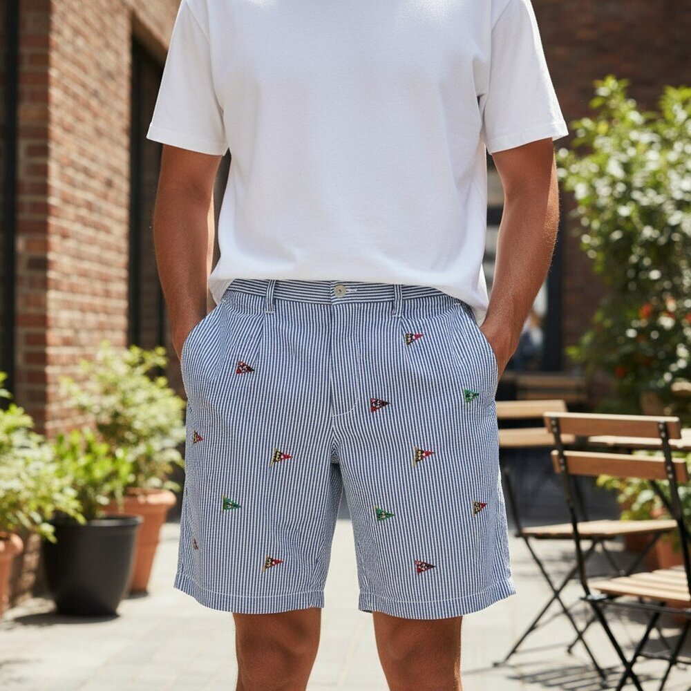 Polo Ralph Lauren Size 30 Blue Seersucker RL Naval Tailors Flags Pockets Shorts